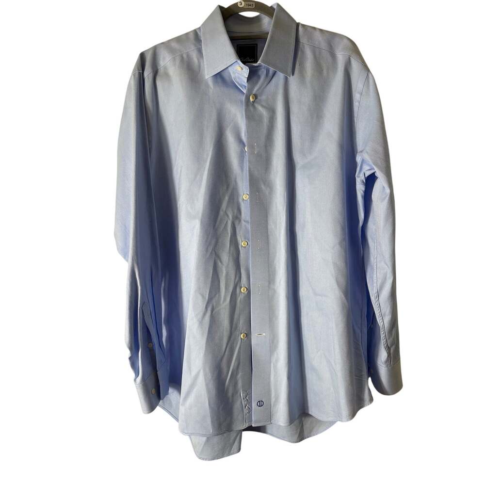 Mens David Donahue Blue Textured Button Up Shirt Sz 16.5 34/35
